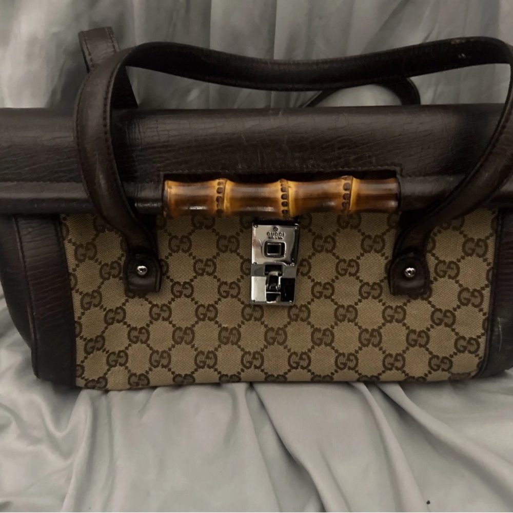 Gucci Black Leather Bag with Bamboo Detail